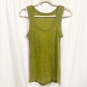 XCVI Y2K Olive Green Damask Print Tank Top